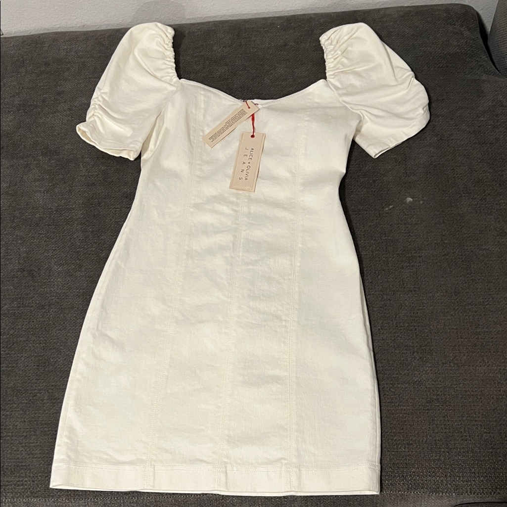 Alice + Olivia Cream Puff Sleeve Mini Dress